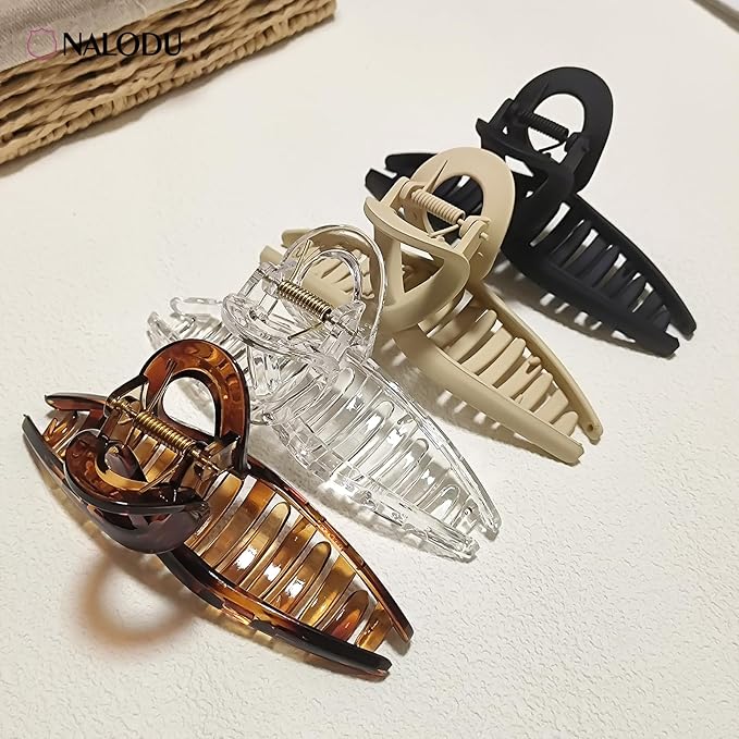 Nalodu 5 Inch Hair Claw Clips Extra Large No Slip Big Matte Jaw XL Clip for Thick Curly Long Hair Women, 4 Pack