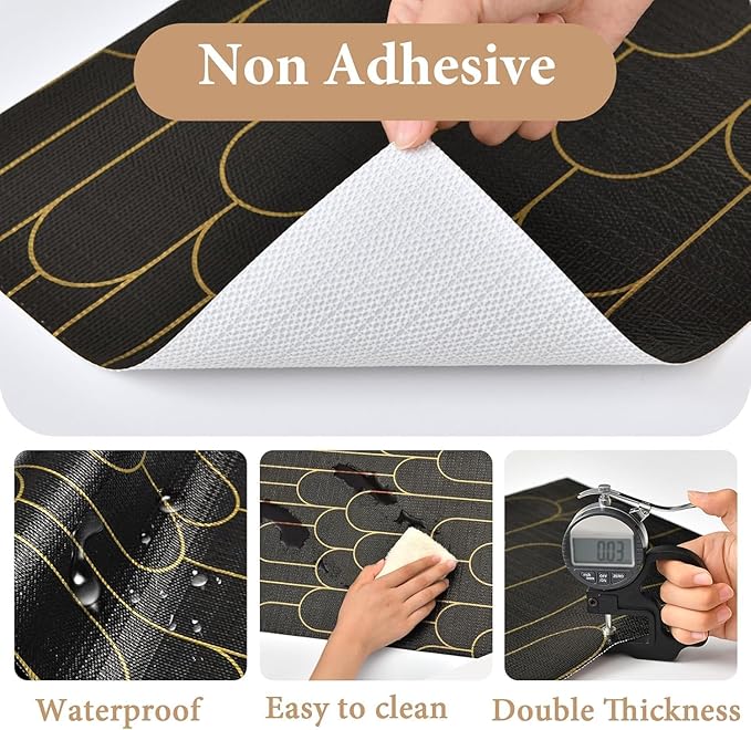 Shelf Liners for Kitchen Cabinets Drawer Liner 17.5in x 20FT Non Adhesive Black Gold Line Thickened Refrigerator Shelf Liner Paper Strong Easy to Clean for Tool Box with Knife and Tape Measure