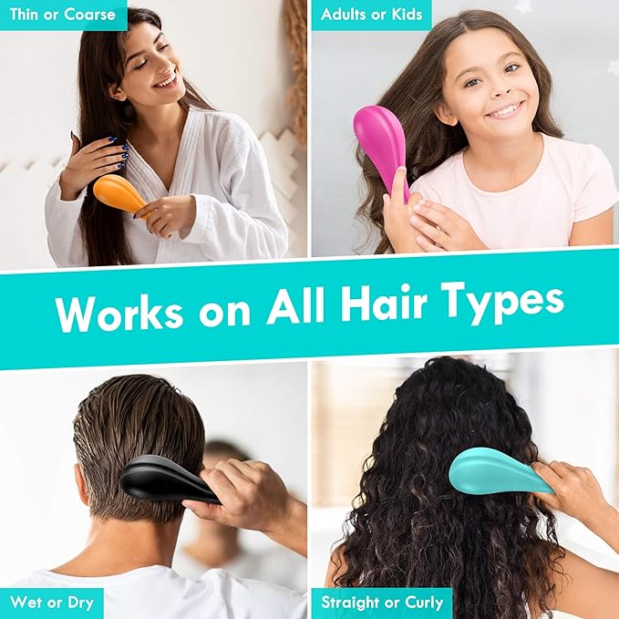 Aussumy Detangling Hair Brush Set - 2 Pack Detangler Hairbrush with Ultra Soft Bristle for Effortless Tangle Removal - For Dry Wet Damaged Curly Hair for Men Women Girls Boys Kids - Pink & Green