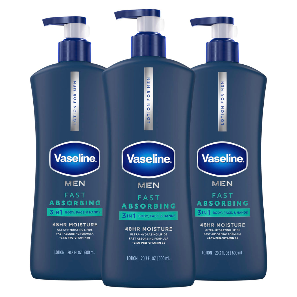 Vaseline Men Fast Absorbing 3in1 Hand, Body & Face Lotion 20.3oz 3ct