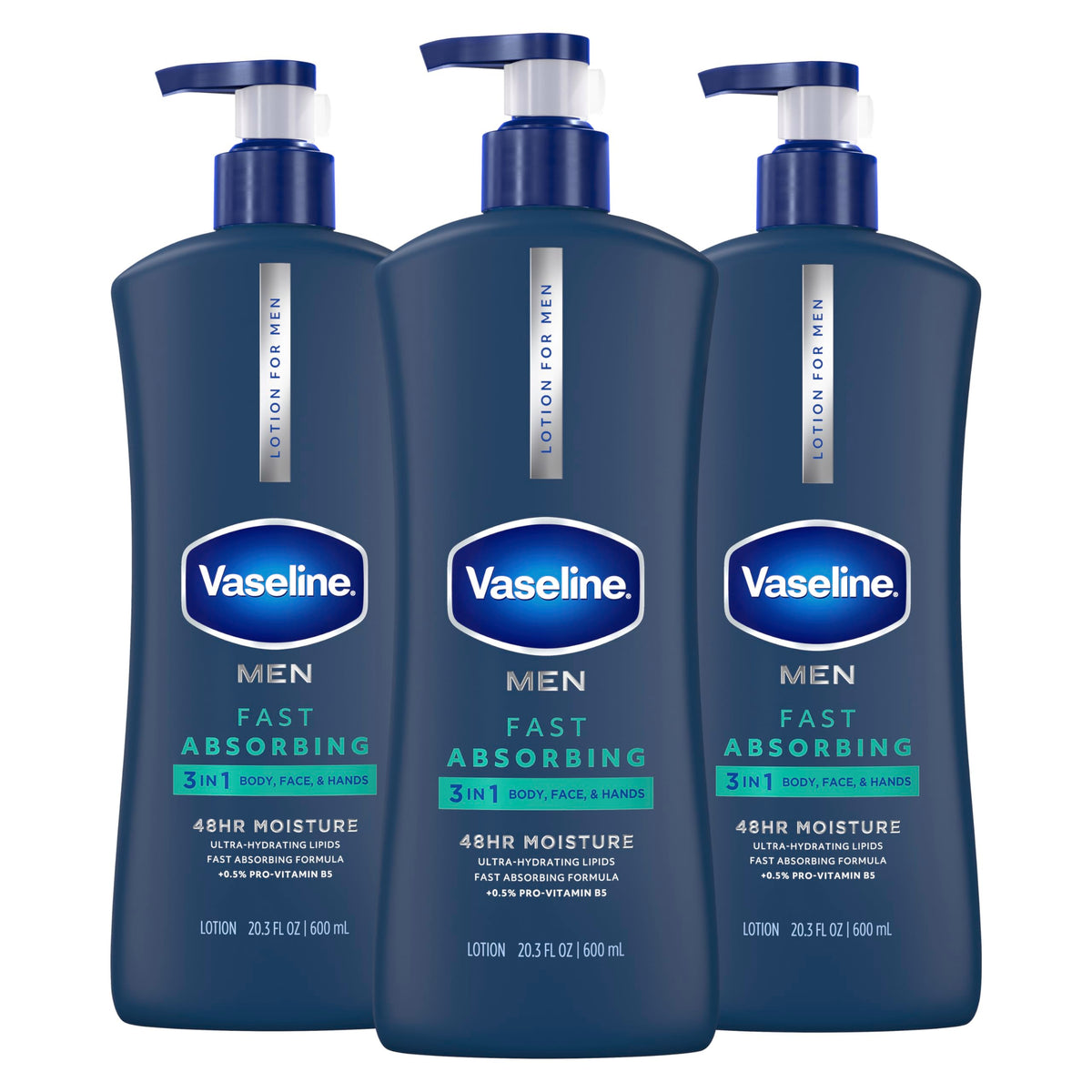 Vaseline Men Fast Absorbing 3in1 Hand, Body & Face Lotion 20.3oz 3ct