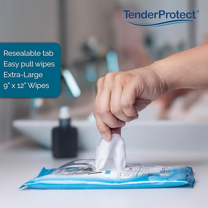 TenderProtect Active Body Wipes, XL Rinse-Free Shower Wipe for Adults, 9" x 12" Extra Large, Aloe, No Rinse Bath Wash Cloth - Gym, Sports, Travel, Camping, Elderly Care, Portable 12 Ct Packs (48 ct)