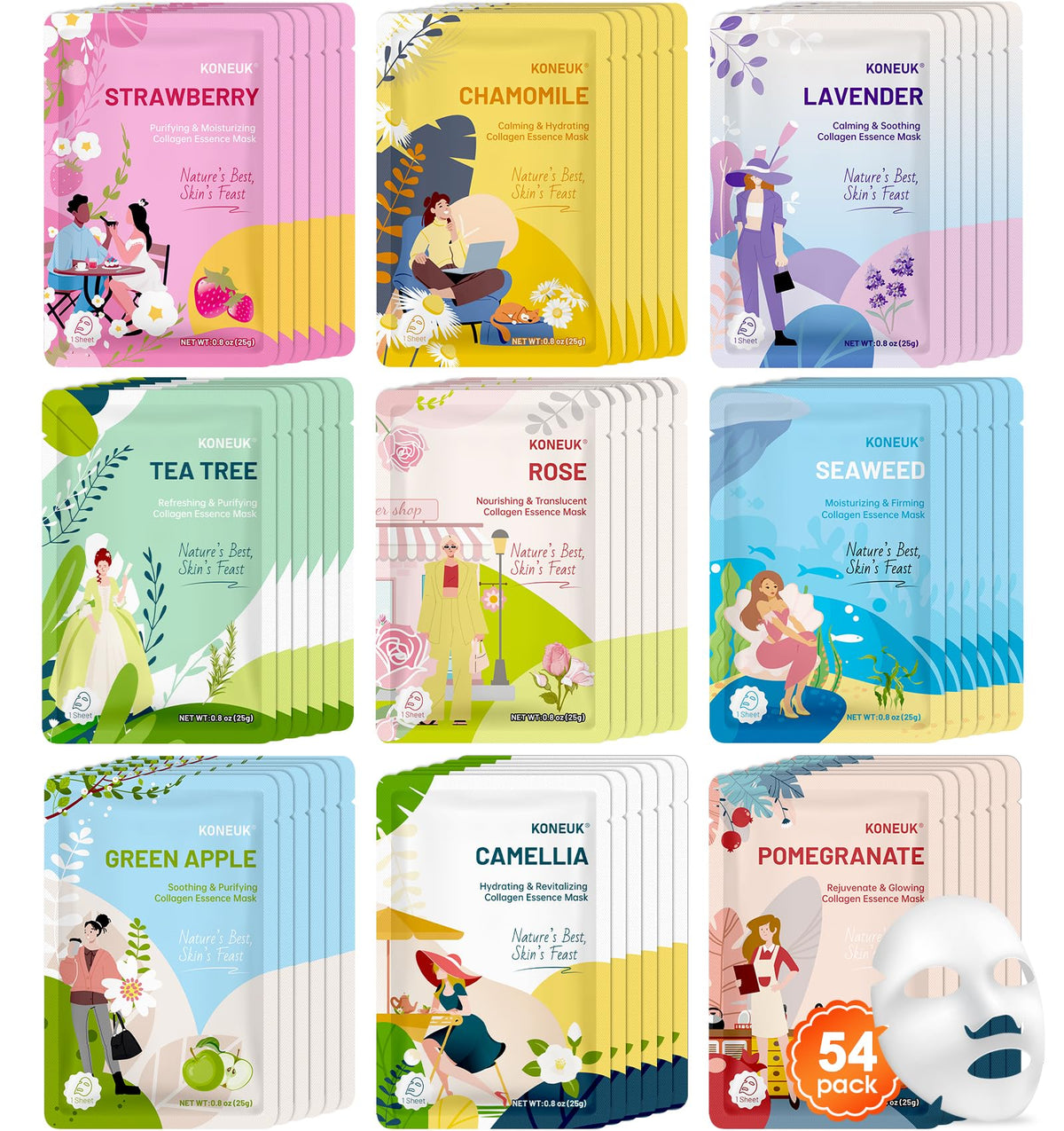 54 Pack Sheet Face Masks Skincare, Hydrating Face Mask for All Skin Types