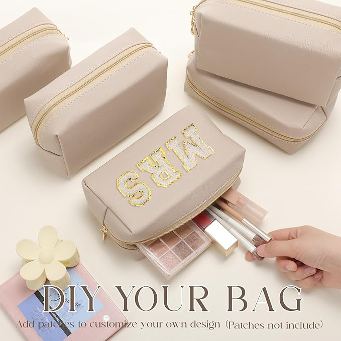 Kigeli Aesthetic Makeup Bags PU Leather Cosmetic Pouches Waterproof Plain Toiletry Bags Makeup Pouches Bulk for Women Party Gift Travel Storage Organizer(Nude Color,7.1 x 2.8 x 4.3 in)