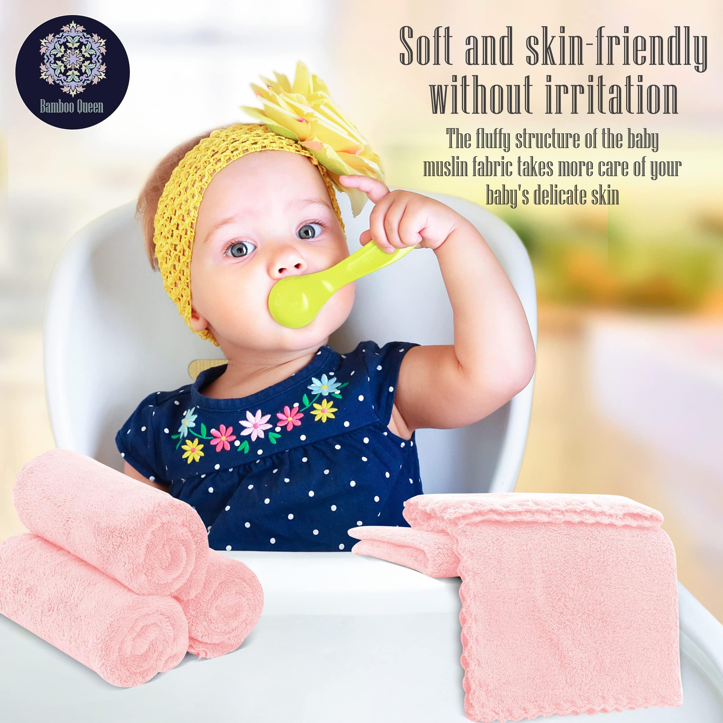 32 Pack Baby Washcloths - Luxury Coral Fleece - Extra Absorbent and Soft Wash Clothes for Newborns, Infants and Toddlers - Suitable for Sensitive Skin and New Born - Baby Shower - Pink, 10x10 Inch