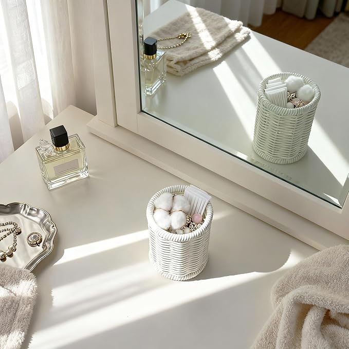 Dealpoli Rattan Jars, Cotton Pad Floss Jar Bathroom Vanity Desk Storage