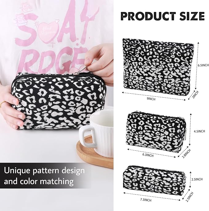 Gocvo 3 Pcs Makeup Bag Cosmetic Bag Set for Girls Women Travel Organizer Bathroom Toiletry Pouch Large Capacity Storage Bag (Black-2)