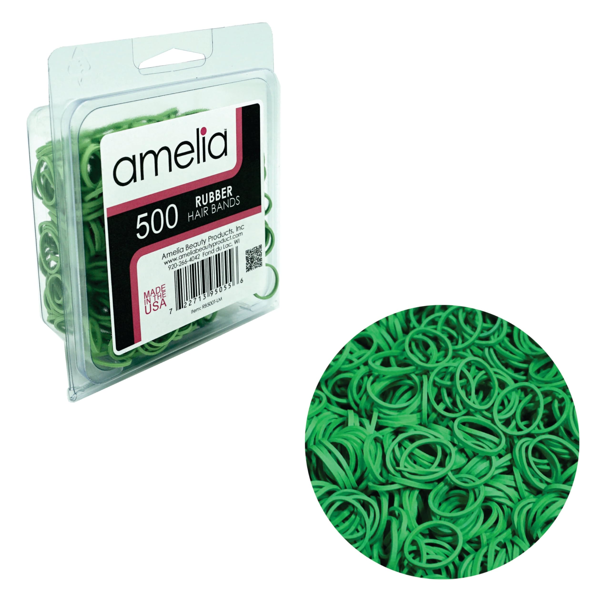 Amelia Beauty 500 Count Small Rubber Bands for Hair – ½" Lime Green - Made in USA - Recloseable Container - Mini Hair Elastics for Braids, Ponytails, Cornrows & Twists – Strong Hold Ponytail Holders