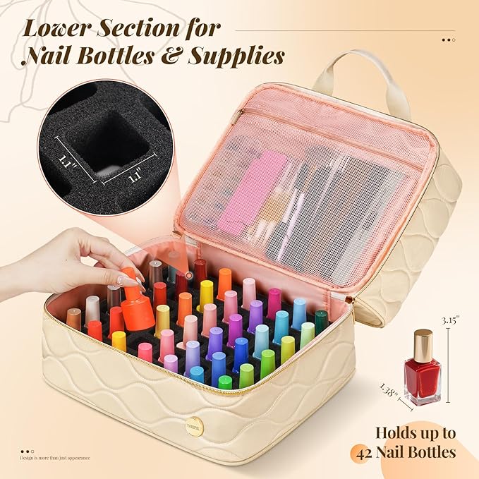 YOREPEK 2 Layer Nail Polish Organizer Case for 42+ Bottles (15ml/0.5 fl.oz)