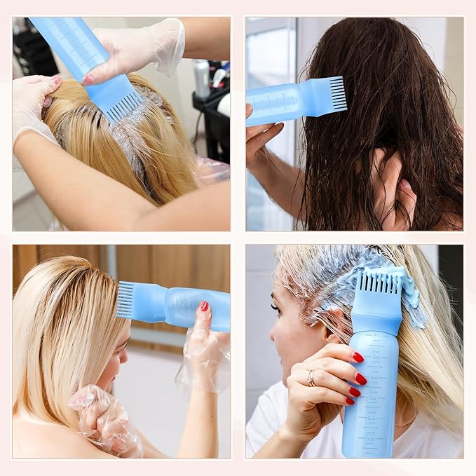Pimoys Hair Oil Applicator Bottle for Scalp, Root Comb Applicator Bottles Hair Dye Squeeze Bottle Hair Coloring Tools, 2 Pack (Blue)