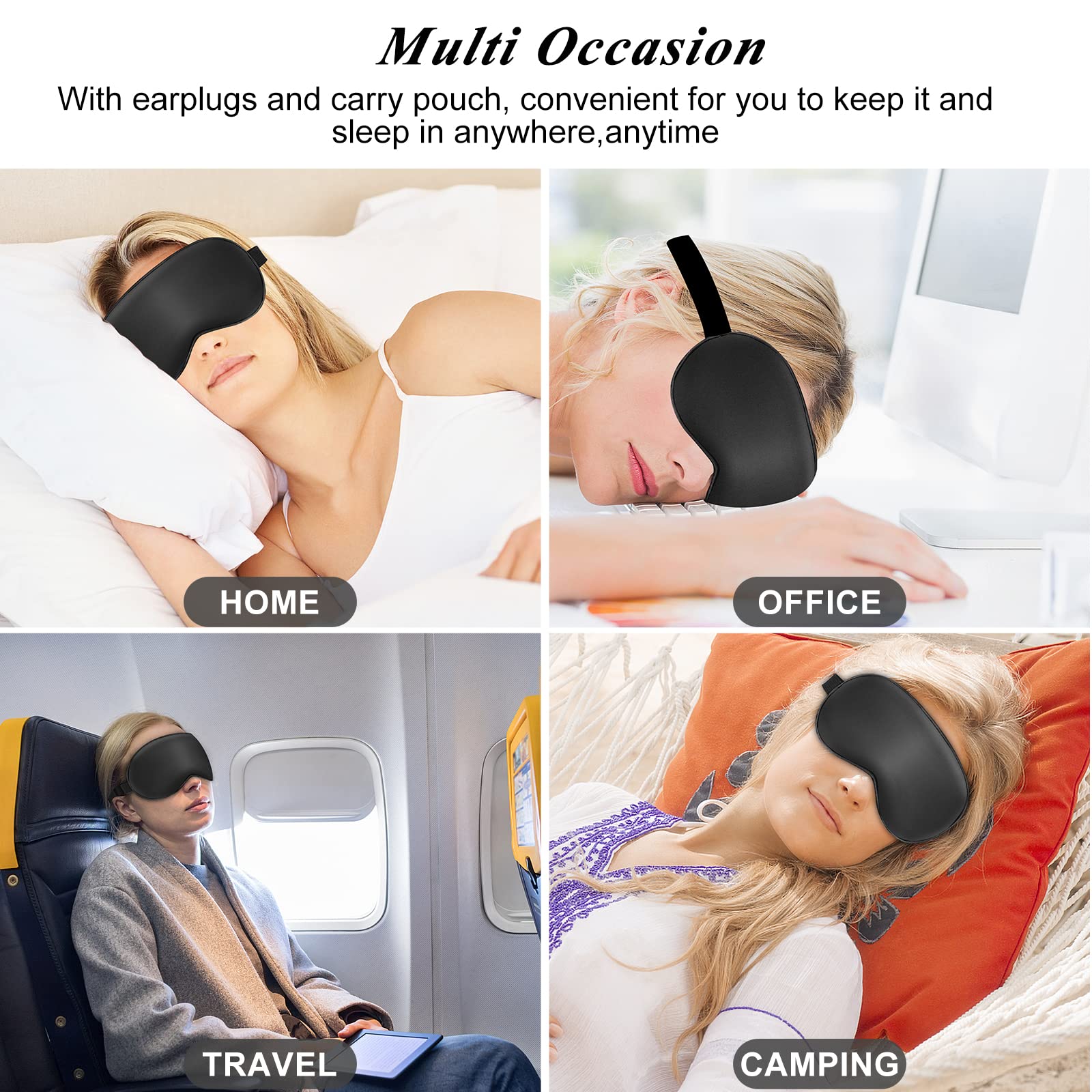 Cavoilu Silk Sleep Mask with Cooling Gel Eye Mask, Warm and Cold Compress, Heated Eye Mask for Tired Eyes, Stain Eye Cover Sleeping Mask for Travel, Home, Office, Yoga, Total Blackout (Black)
