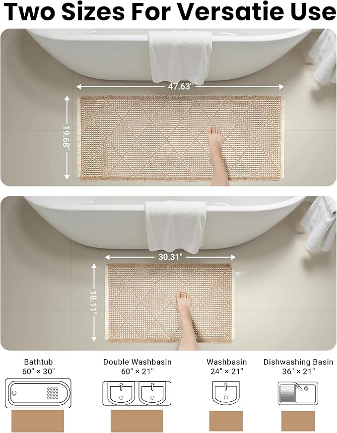 Furicher Waffle Bath Mat Set, Non Slip Bathroom Rugs 2 Piece, Brown & White