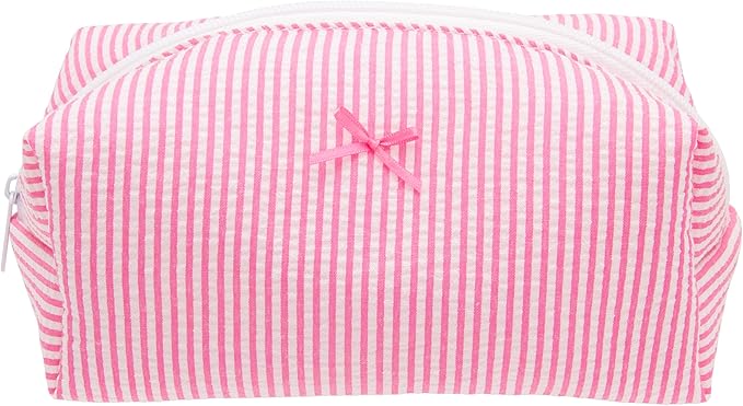 PAZIMIIK Cozy Makeup Bag for Women,Zipper Cosmetic Pouch,Stripe Candy Pink