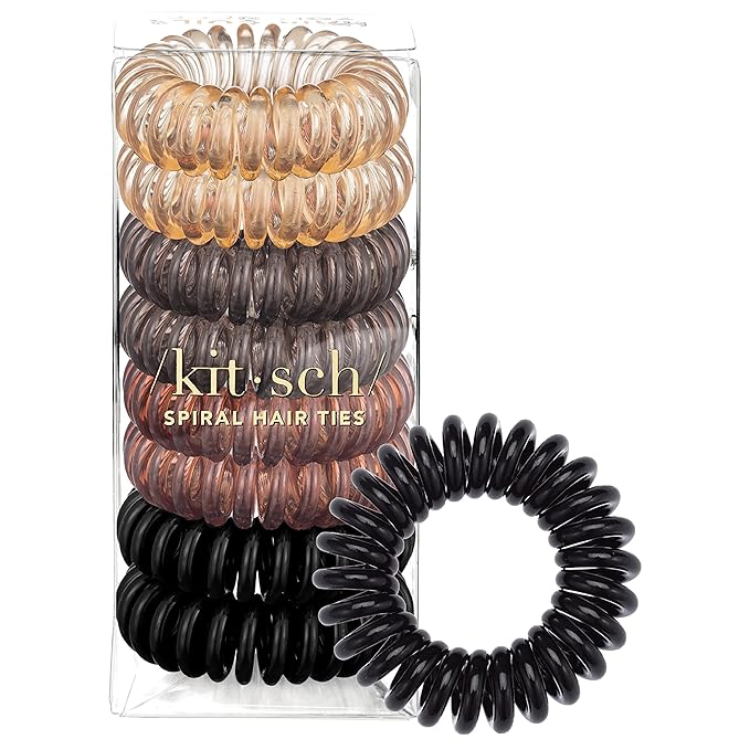 Kitsch Spiral Hair Ties for Women – Coiled Plastic Hair Ties No Damage, Ponytail Holders for Thick and Thin Hair – Creaseless and Dent-Free, Phone Cord Style - Brunette, 8 Pcs