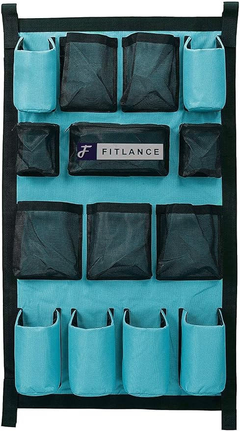 FITLANCE Equine Long Trailer Door Caddy – Horse Trailer Grooming Bag with Pockets, Stall & Barn Organizer, Tack Room Storage, Hanging Hook & Loop Straps + Mounting Hardware Included(Teal)