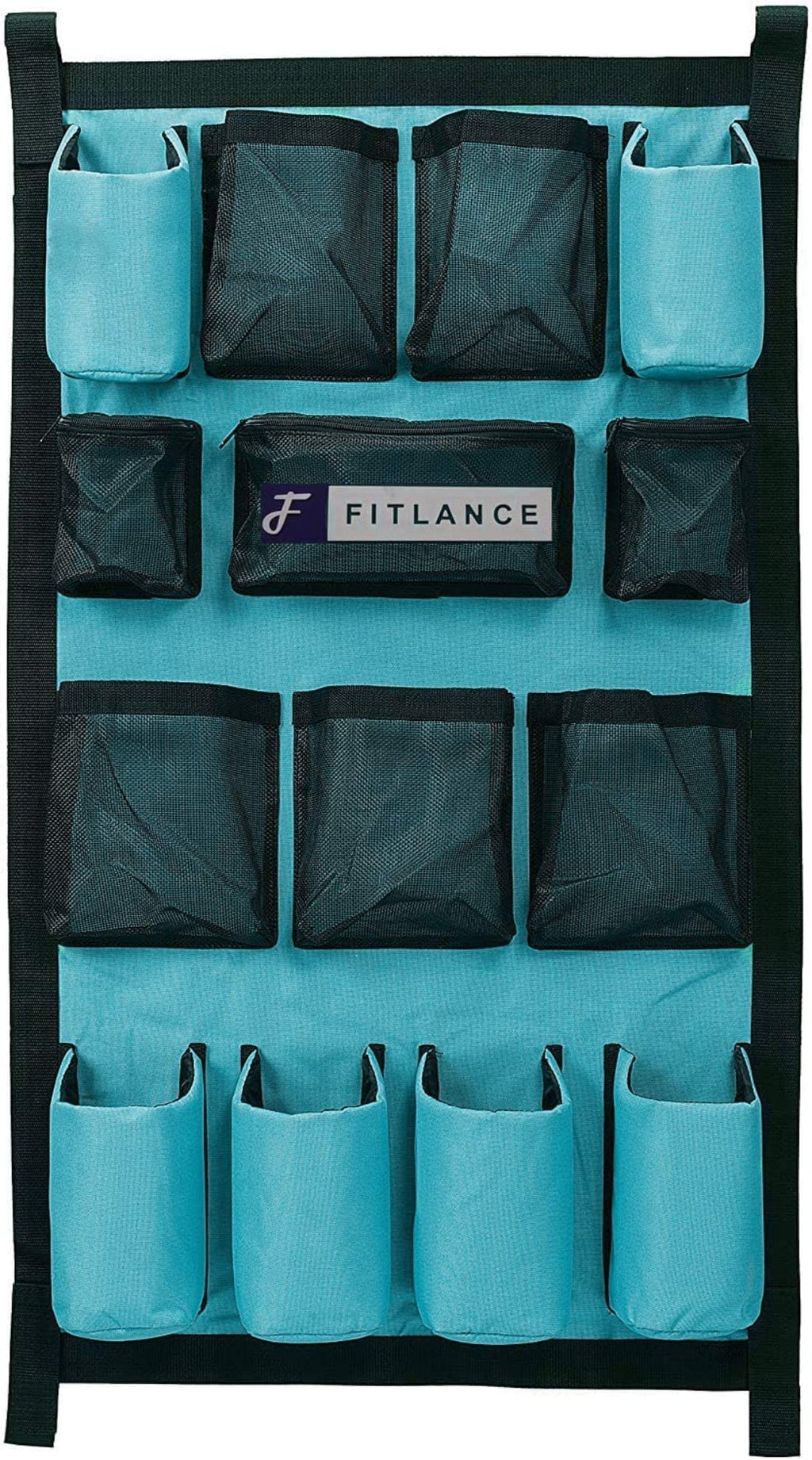 FITLANCE Equine Long Trailer Door Caddy – Horse Trailer Grooming Bag with Pockets, Stall & Barn Organizer, Tack Room Storage, Hanging Hook & Loop Straps + Mounting Hardware Included(Teal)