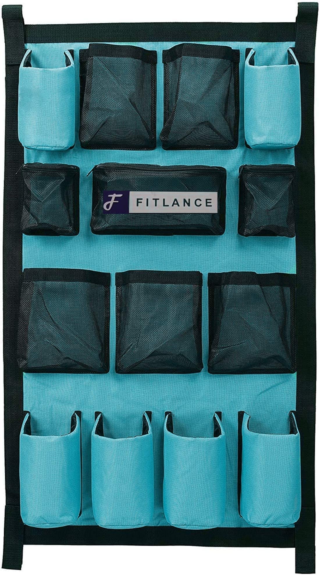 FITLANCE Equine Long Trailer Door Caddy – Horse Trailer Grooming Bag with Pockets, Stall & Barn Organizer, Tack Room Storage, Hanging Hook & Loop Straps + Mounting Hardware Included(Teal)