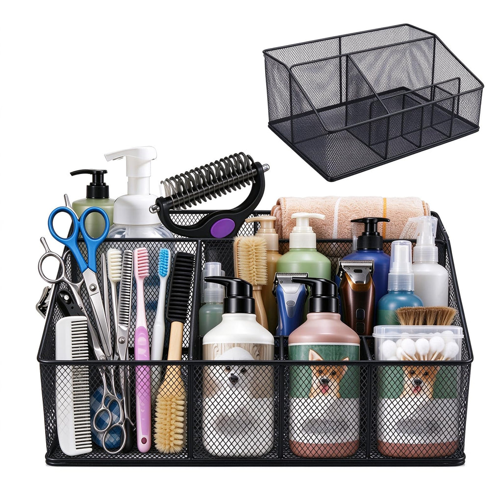 Universal Pet Grooming Supplies Organizer, 6-Compartment Mesh Wire