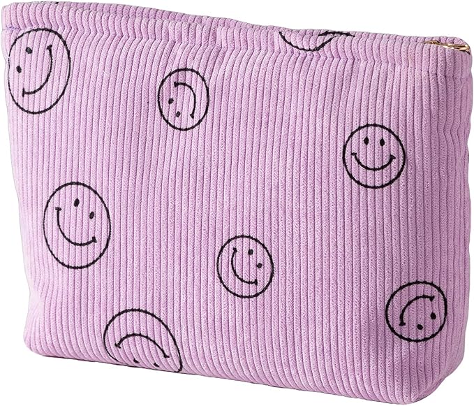 Gardsell Cosmetic Bags for Women - Corduroy Cosmetic Bag Aesthetic Women Handbags Purses Smile Dots Makeup Organizer Storage Makeup Bag Girls Case Bags (Double Purple Green)