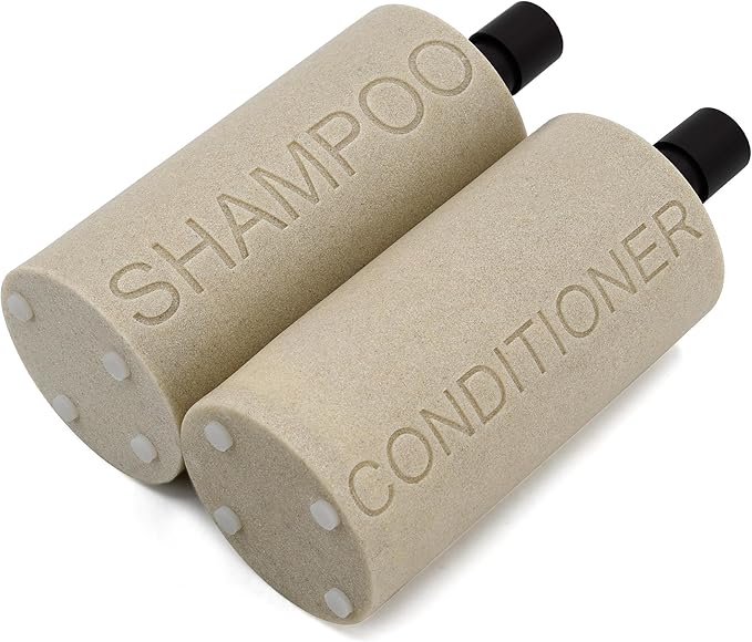 Indecor Home Resin 2 Pack Shampoo, Conditioner or Body Wash Dispenser Set, Luxurious Refillable Pump Bottles with Matte Pump Top and Embossed Text, Durable Design for Bathroom and Shower
