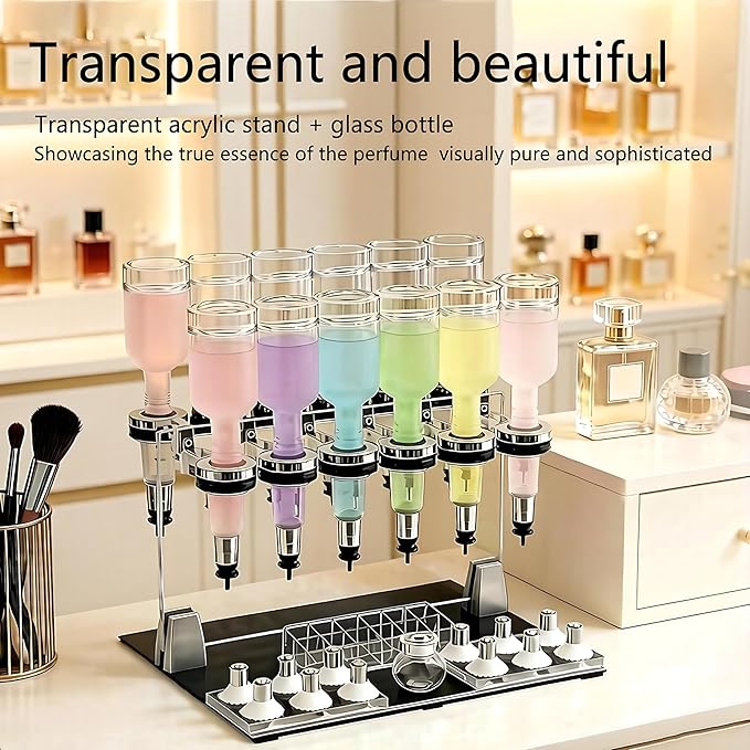 QIUNAOZI Liquid Filling Machine Transfer Tools, 12 Pump Heads,Testing Cups, 200ml Glass Perfume Bottles, Flow Adjustable, Suitable for Liquid Colognes/Perfume Samples