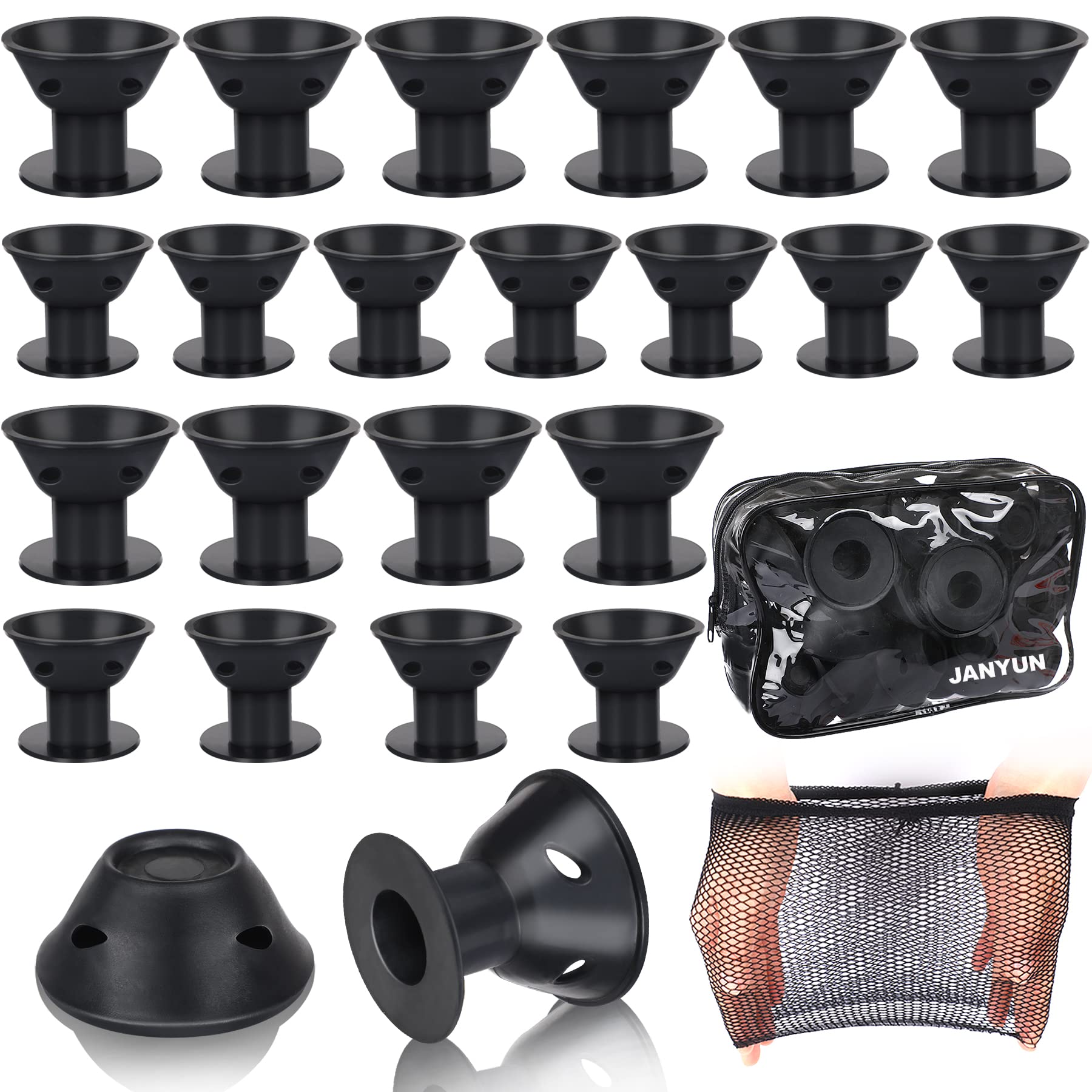 JANYUN 40 Pcs Black Silicone Hair Rollers,Heatless Hair Styling Tools