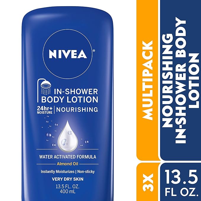 NIVEA Nourishing In Shower Lotion, Water Activated In Shower Moisturizer for Dry to Very Dry Skin, 13.5 FL OZ, Pack of 3