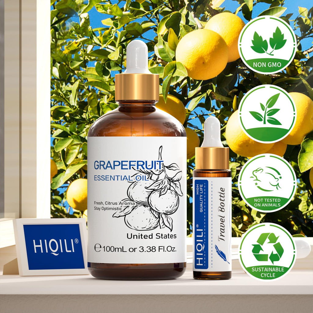 HIQILI Grapefruit Essential Oil for Skin Care, DIY, Diffuser & Aromatherapy