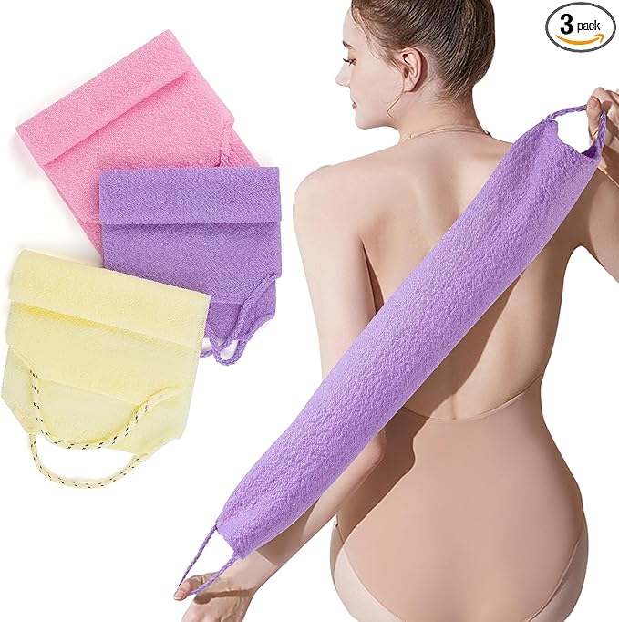 Silkyhose 3Pcs Dual-Sided Exfoliating Stretch Back Scrubber with Handles.
