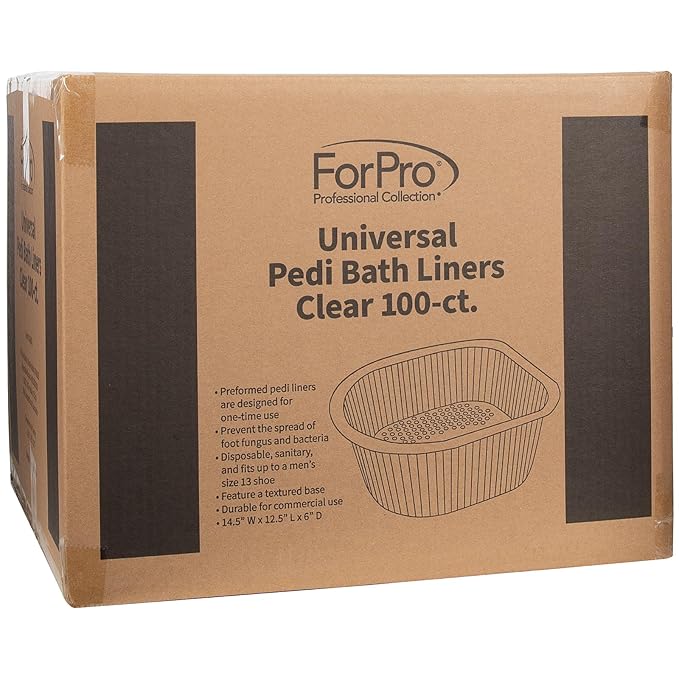 ForPro Professional Collection Universal Pedi Bath Liners - 50% THICKER - Fit Footsie Bath, Disposable Pedicure Foot Tub Liners for Foot Spa Basins & Foot Bath Soaks, Clear, 100-Count
