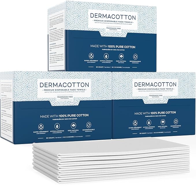 Dermacotton 100% Pure Cotton Face Towels – 240 Count Large Disposable Wash Cloths for Face Washing, Makeup Removal & Acne Care | Ultra Soft, Hypoallergenic & Fragrance-Free
