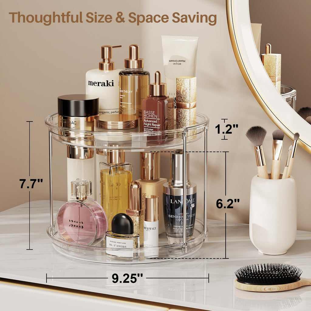 LAMU 2 Tier Lazy Susan Turntable Organizer 9.25'' Rotating Spice Rack Organization for Cabinet, Kitchen, Pantry, Countertop, Bathroom, Vanity, Medicine Cabinet Organizer, Clear