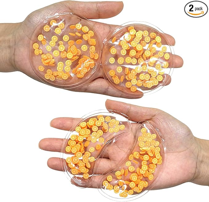 4PCS Gel Eye Ice Pack Set, Cold & Hot Compress, Reusable Cooling Gel Pads for Strain Relief, Relaxation, SPA and Sleep (4 Oranges-2)