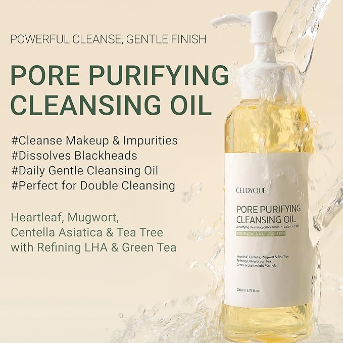 Korean Cleansing Oil Makeup Remover w/ LHA Centella Tea Tree Heartleaf Murwort & Green Tea | Lightweight Deep Pore Cleaner for Blackheads Sebum Waterproof Sunscreen & Sensitive Acne-Prone Skin 6.7 Oz