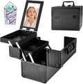 GALHUBIS Makeup Train Case, Portable Makeup Case with Mirror, 2-Trays Cosmetic Organizer Case,Nail Polish Organizer, Travel Makeup Box, Profesional for Salon Barber, Black