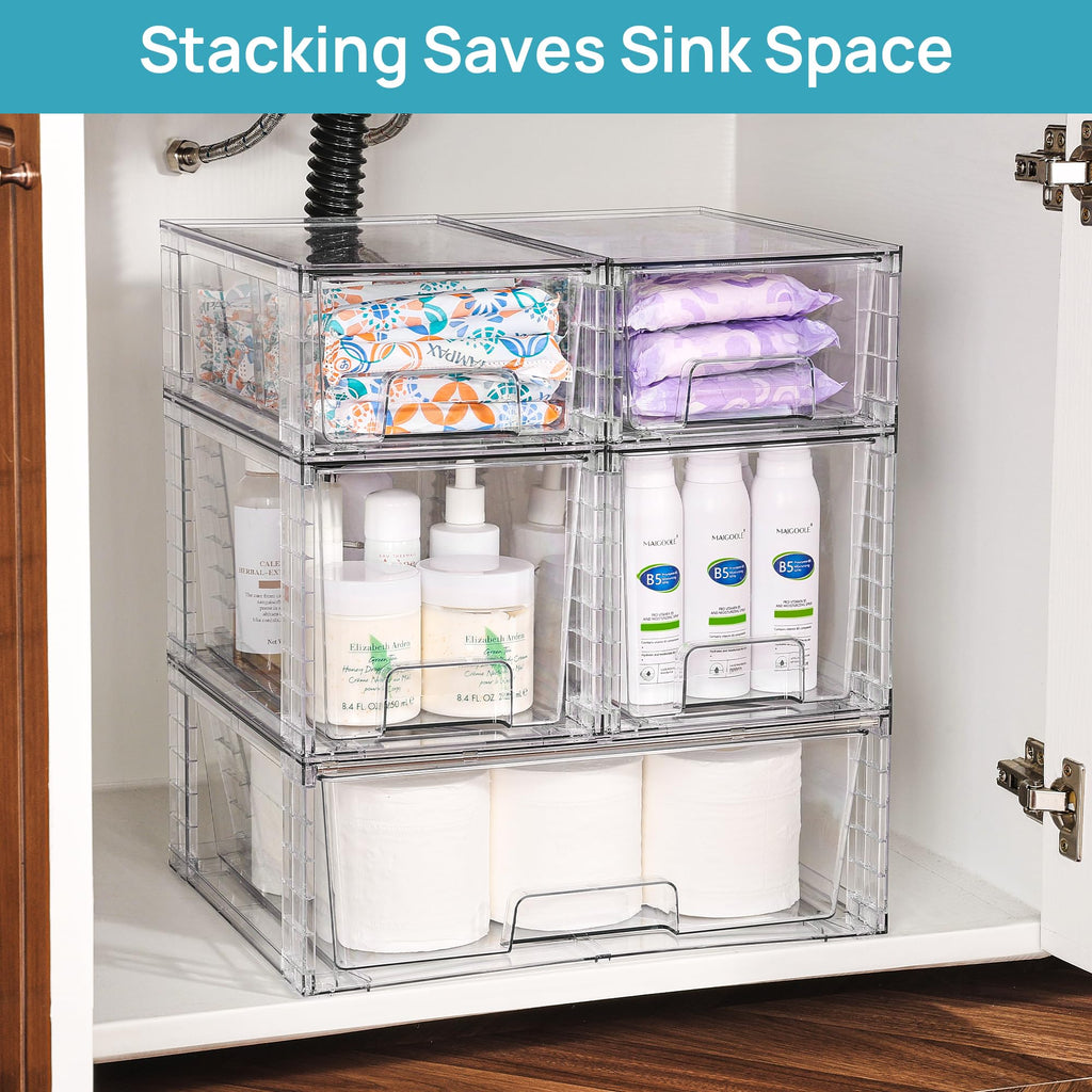 Vtopmart Clear Stackable Storage Drawers, 5 Pack Multi-Size Organizer Set