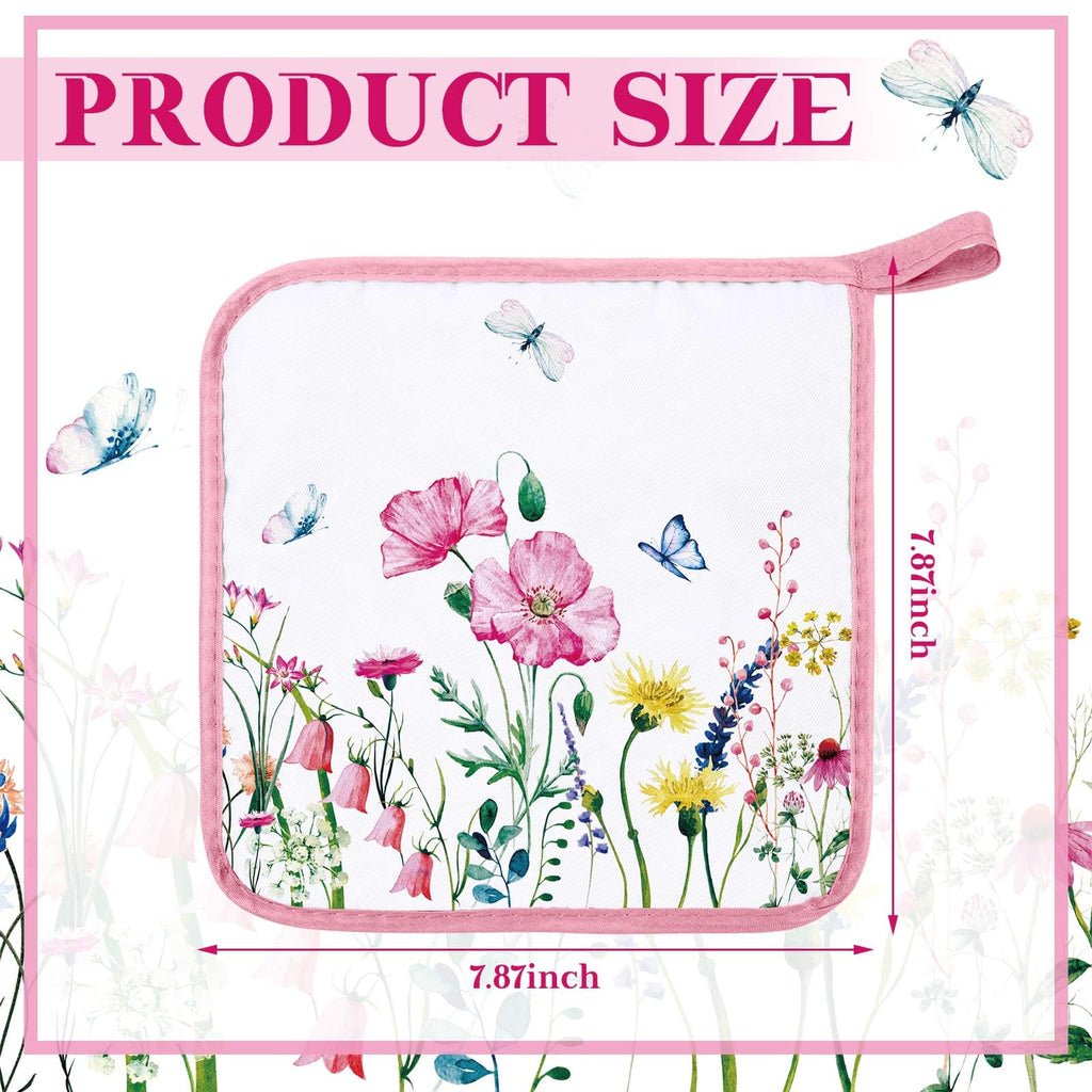 Bencailor 12 Pcs Pot Holders with Pocket Kitchen Hot Potholders Hot Pad Oven Mitts Cookie Bag Oven Gloves for Kitchen Gift Baking Cooking(Watercolor,Floral)