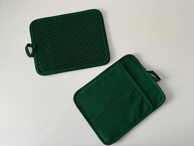 VEIKERY Oven Pot Holder with Pocket Cotton Heat Resistant Coaster Potholder Kitchen Hot Pad Oven Mitts for Cooking and Baking Square 7"x9" (Jasper, Silicone)