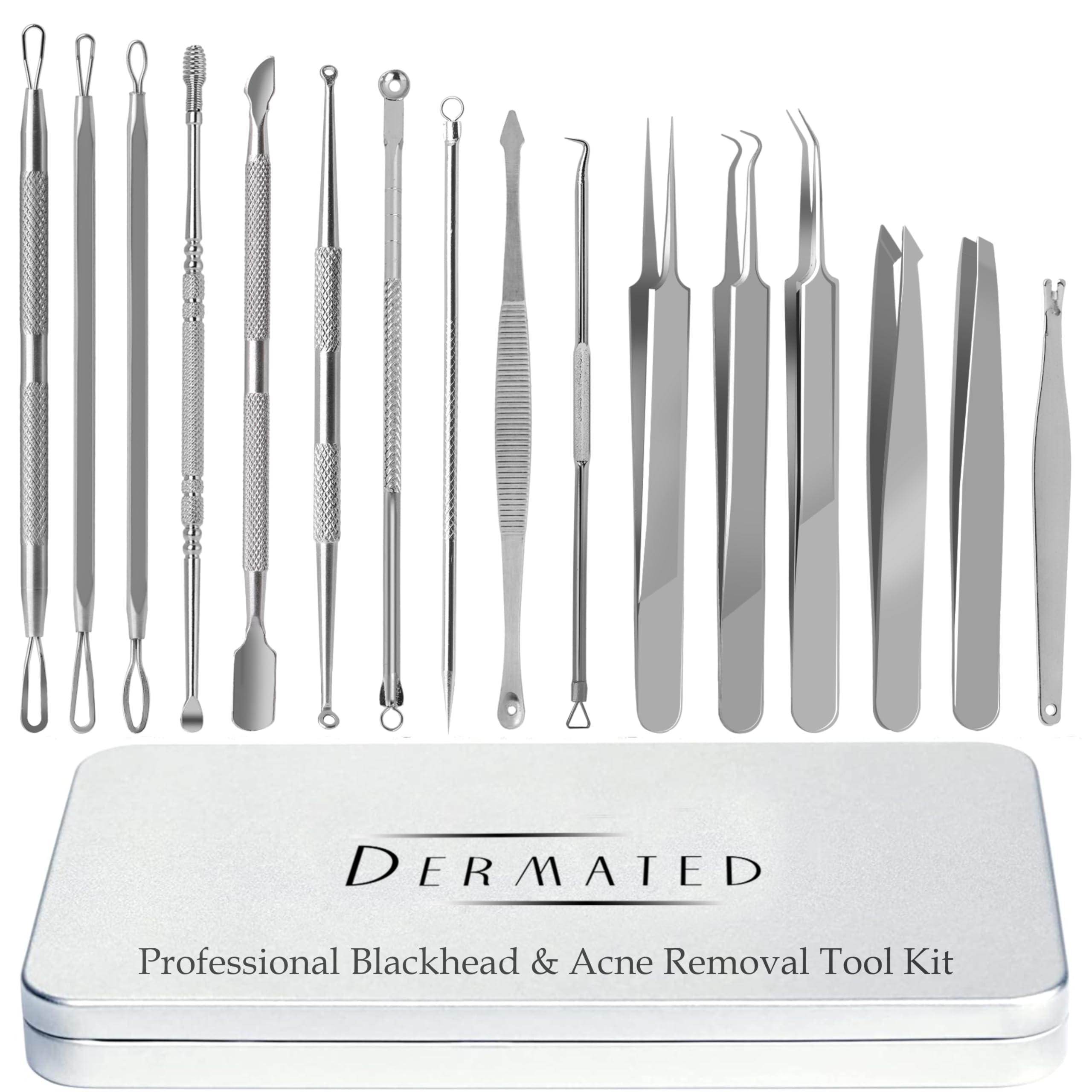 16 Pcs Blackhead Remover Tools 410 Grade Stainless Steel | Pimple Popper Tool Kit | Stainless Steel Professional Pimple Extractor Tool Kit for Blackheads, Comdone, Acne, Zit, and Whiteheads