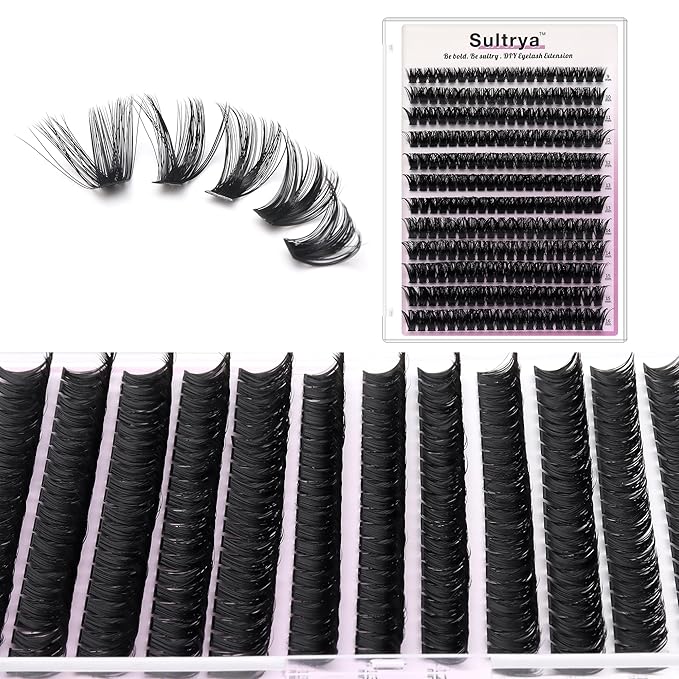 DIY Eyelash Extensions False Eyelashes Lash Clusters Volume Lashes Thick Fluff 9-16mm Individual 240pcs Cluster Voluminous Black D Curly Wispy Fake Mink for Dramatic Look Natural (80D)