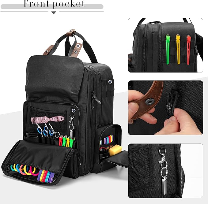 BAFASO Large Capacity Barber Case, Travel Hairdresser Bag, Black
