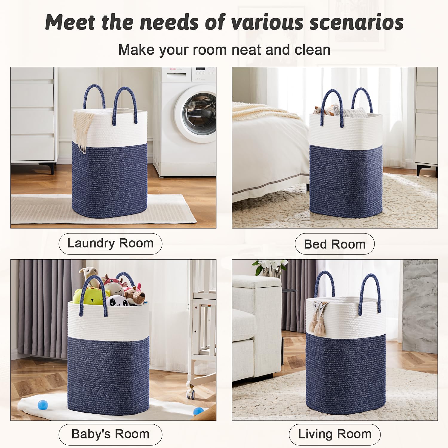 Artfeel Laundry Basket,Woven Cotton Rope Laundry Hamper,60L Versatile Storage for Dirty Clothes,Baby Toys,and Blankets in Bathroom, Nursery,and Living Room