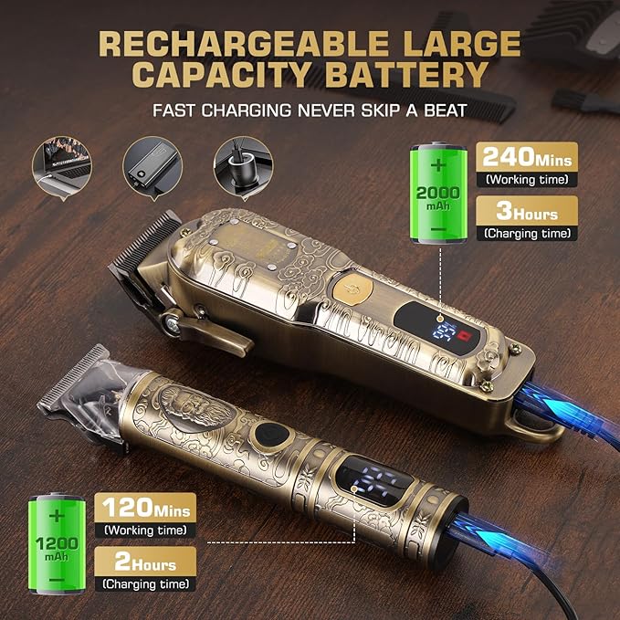 GTSPROProfessional Hair Clippers & Beard Trimmer Set for Men – Cordless Barber Clippers with LCD Display, Precision Trimmer & Travel Case – Gifts for Men Husband Father