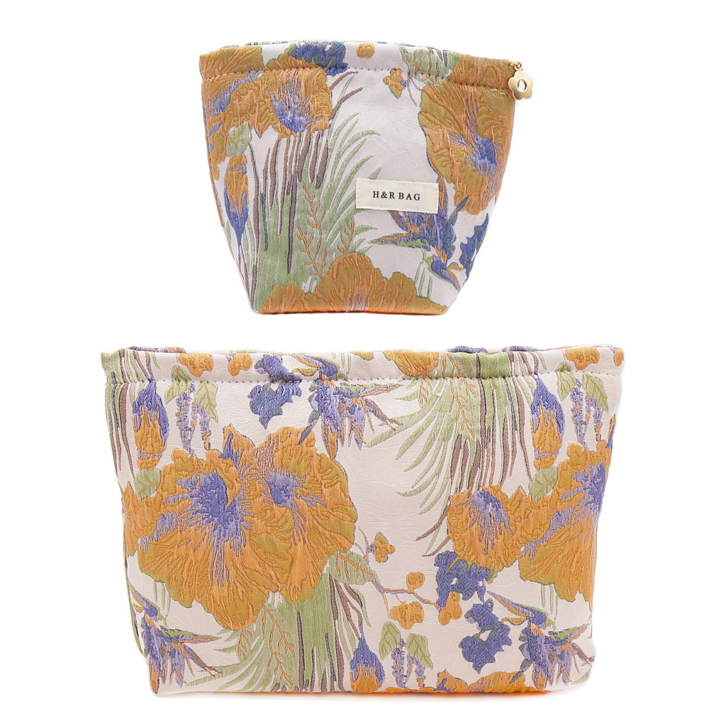 getgto 2 Pcs Makeup Bags, Large Cosmetic Bag Travel Toiletry Bag Organizer for Women, Embroidery Craft, Floral Makeup Bag Small Cosmetic Pouch Purse with Zipper Gifts for Girls Teen
