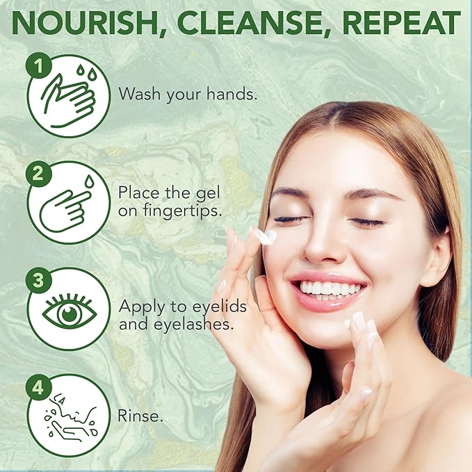 NOVEHA Tea Tree Eyelid Gel Cleanser with Pro-Vitamin B5, Hyaluronic Acid & Cucumber Extract – Gentle Daily Cleansing for Eyelids & Lashes – Plant-Based Formula – 50mL