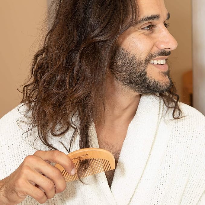 GranNaturals Wooden Comb for Detangling & Styling Wet or Dry Hair - Small Pocket Sized Fine Tooth Natural Wood for Curly, Thin, Thick, Wavy, or Straight Hair - Birthing & Labor Tool