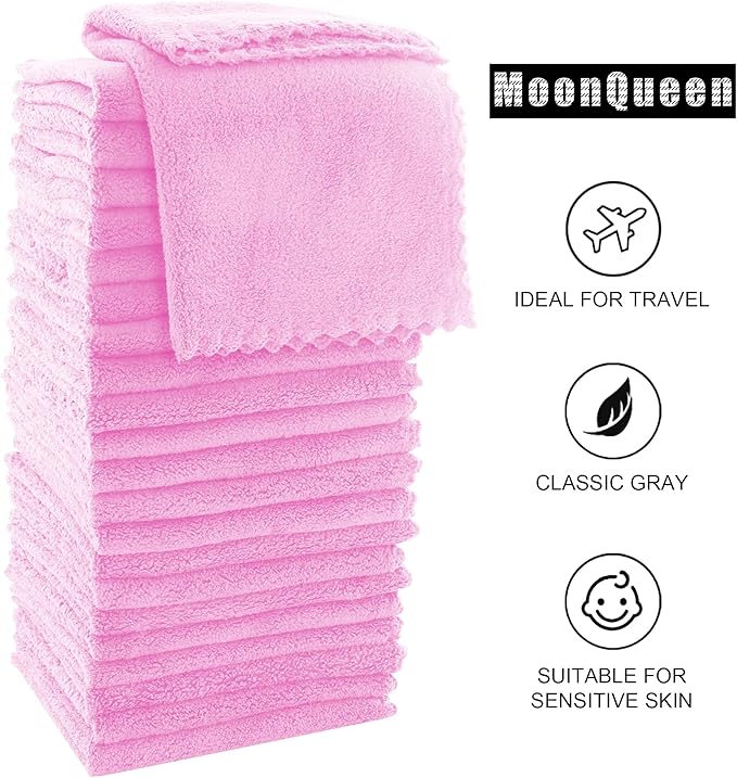 MOONQUEEN Ultra Soft Premium Washcloths Set - 12 x 12 inches - 24 Pack - Quick Drying - Highly Absorbent Coral Velvet Bathroom Wash Clothes - Use as Bath, Spa, Facial, Fingertip Towel (Frozen Berry)
