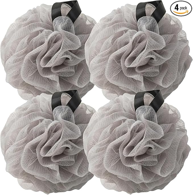 Loofah Sponges for Shower,Exfoliating Cleaning Bath Loofa Body Scrubber Balls for Women Men Washing,All Gray 4 Pack Loofahs