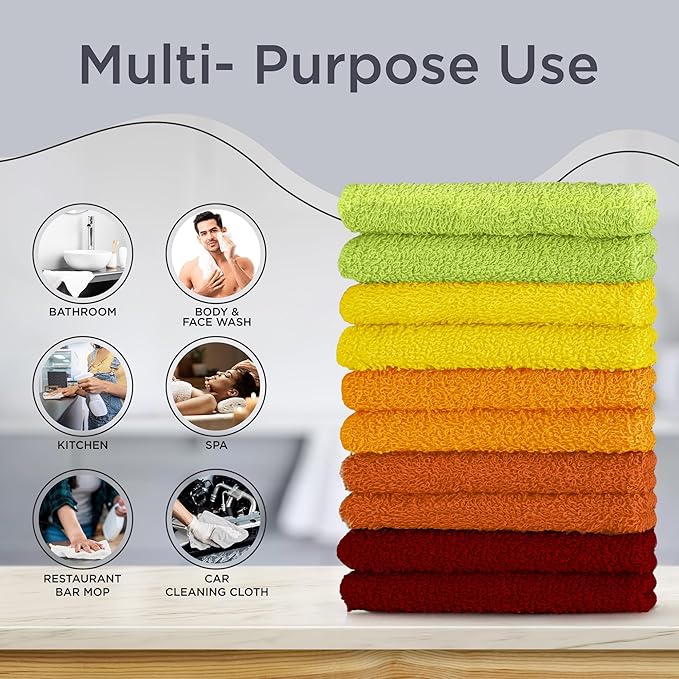 DecorRack 100% Cotton Washcloths 12x12 in, Assorted Set 2 (10 Pack)