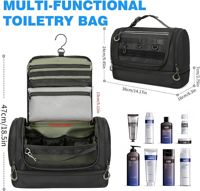 Toiletry Bag for Men, Handing Travel Toiletry Organizer Protable Water Ressistant Bathroom Shaving Bags for Toiletry Accessories, Travel Essentials, Black(Empty Bag)